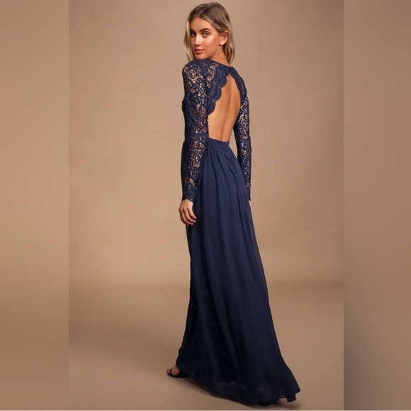 Awaken My Love Navy Blue Long Sleeve Lace Maxi Dress - Picture 2 of 7